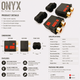 A product information sheet for the QNFX RC Power Systems Q/S 8 banana plug connectors, showing dimensions (top view, side view, front view), specifications, features, and package contents on a light gray background.